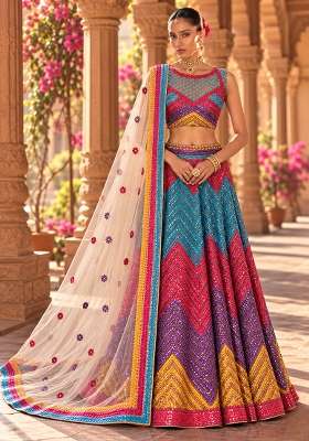 Multicolour Sequin Embellished Net Lehenga Set With Matching Dupatta