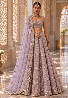 Lavender Sequin and Cutdana Embellished Georgette Lehenga Set with Net Dupatta
