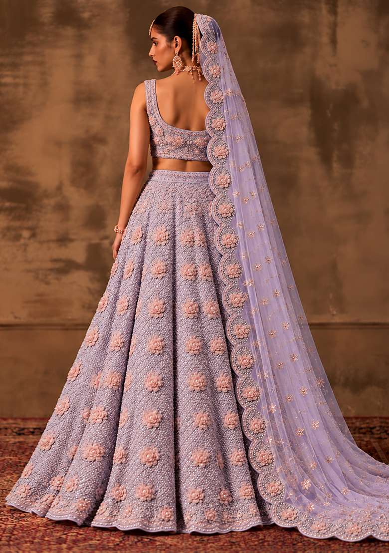 Lavender Sequin and Cutdana Embellished Net Lehenga Set with Matching Dupatta BWL00055 - Indya