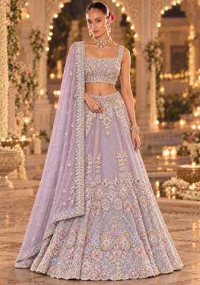 Lavender Sequin and Cutdana Embellished Net Lehenga Set with Matching Dupatta BWL00060