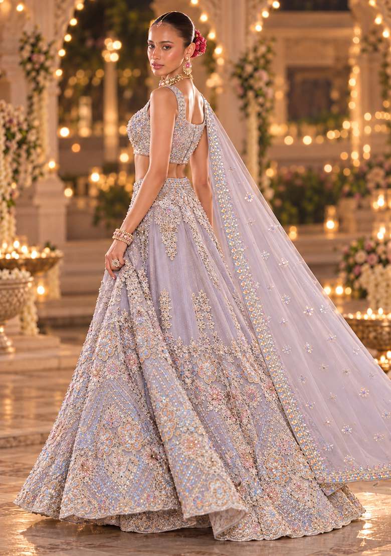 Lavender Sequin and Cutdana Embellished Net Lehenga Set with Matching Dupatta BWL00060 - Indya