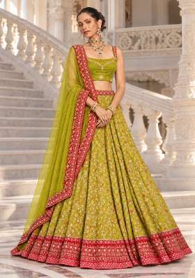 Lime Yellow Cutdana Embellished Net Lehenga Set with Matching Dupatta
