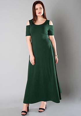 CURVE Cold Shoulder Maxi Dress - Green