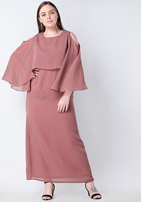 CURVE Pink Embellished Cold Shoulder Maxi Dress 
