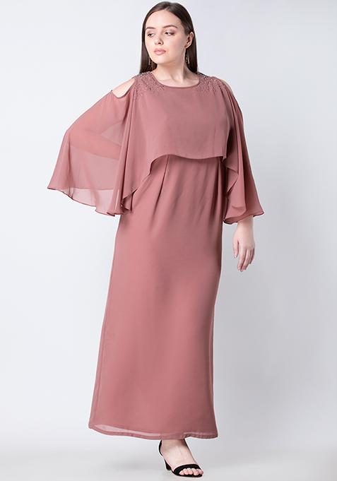 Buy Women Plus Size Pink Embellished Cold Shoulder Maxi Dress - Curve Maxi Dresses Online India 