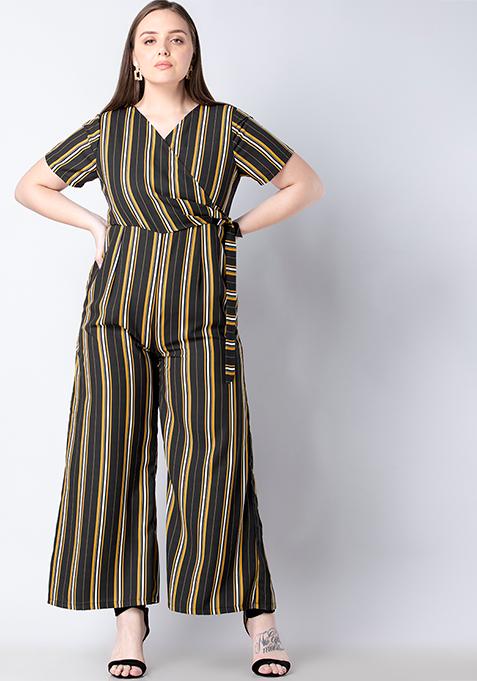 CURVE Black Striped Tie Up Jumpsuit 