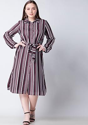 CURVE Maroon Striped Shirt Dress 