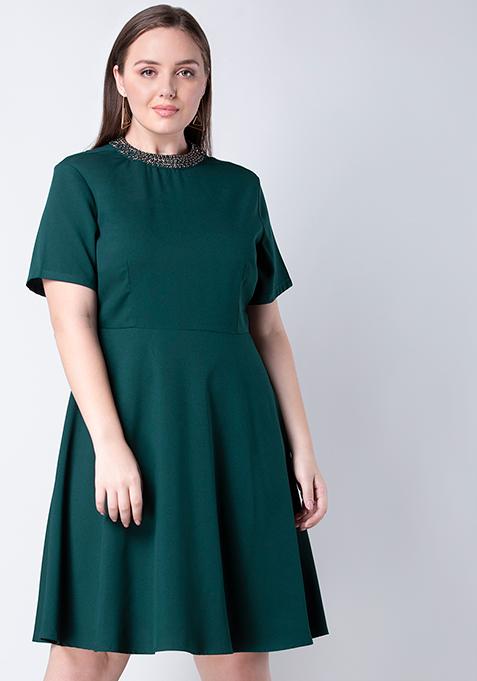 CURVE Teal Embellished A-Line Midi Dress 