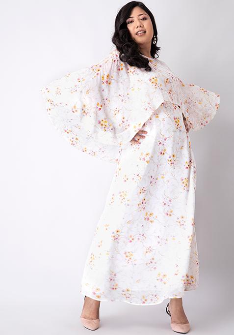 CURVE White Floral Cape Maxi Dress 