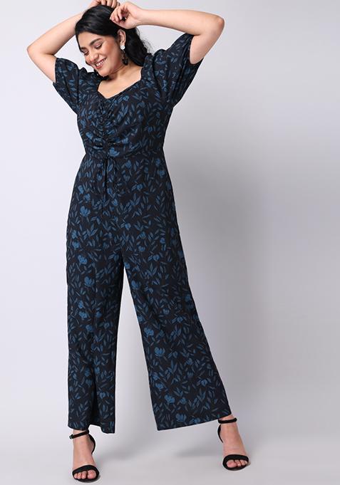 CURVE Black Floral Sweetheart Neck Back Tie Jumpsuit 