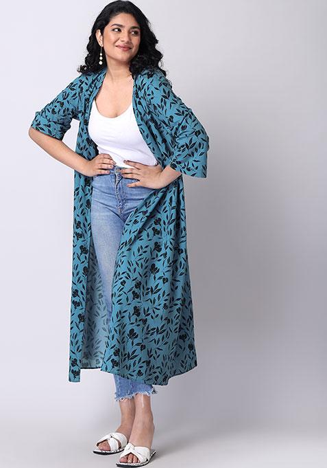 CURVE Blue Floral Longline Shrug 