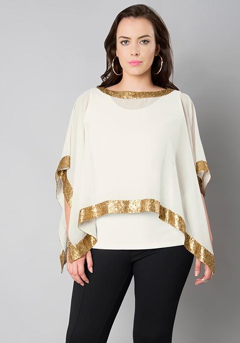 CURVE Sequin Double Layer Poncho Top - White Online | Women's Curve ...