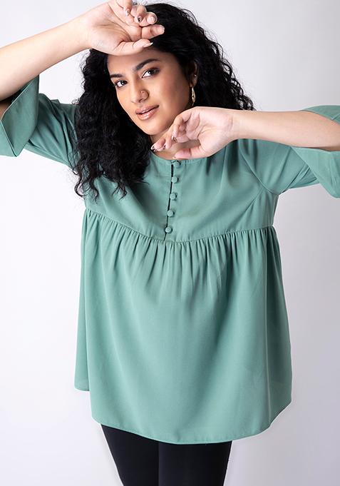 CURVE Dull Green Bell Sleeve Top 