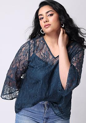 CURVE Blue Bell Sleeve Lace Top 