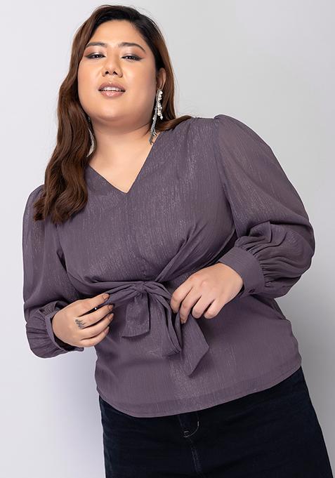 CURVE Purple Front Knot Top