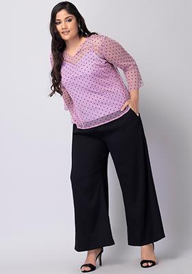 CURVE Lilac Polka Dot Bell Sleeve Blouse With Camisole