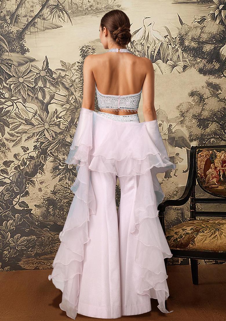 Pink Palazzo Set With Hand Embroidered Blouse And Dupatta