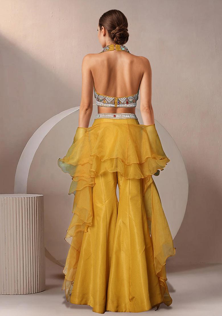 Yellow Palazzo Set With Hand Embroidered Blouse And Dupatta