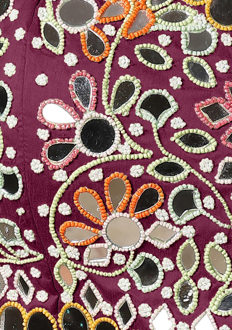 Purple Jacket Set With Hand Embroidered Blouse And Palazzo