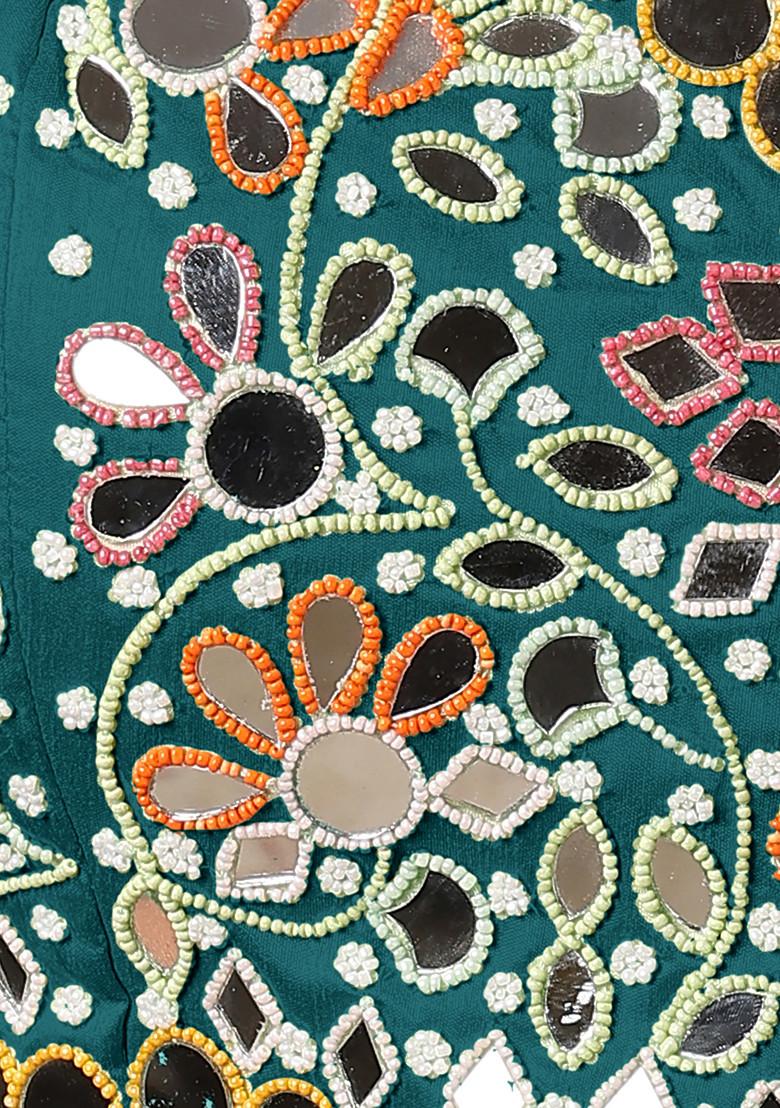 Green Jacket Set With Hand Embroidered Blouse And Palazzo