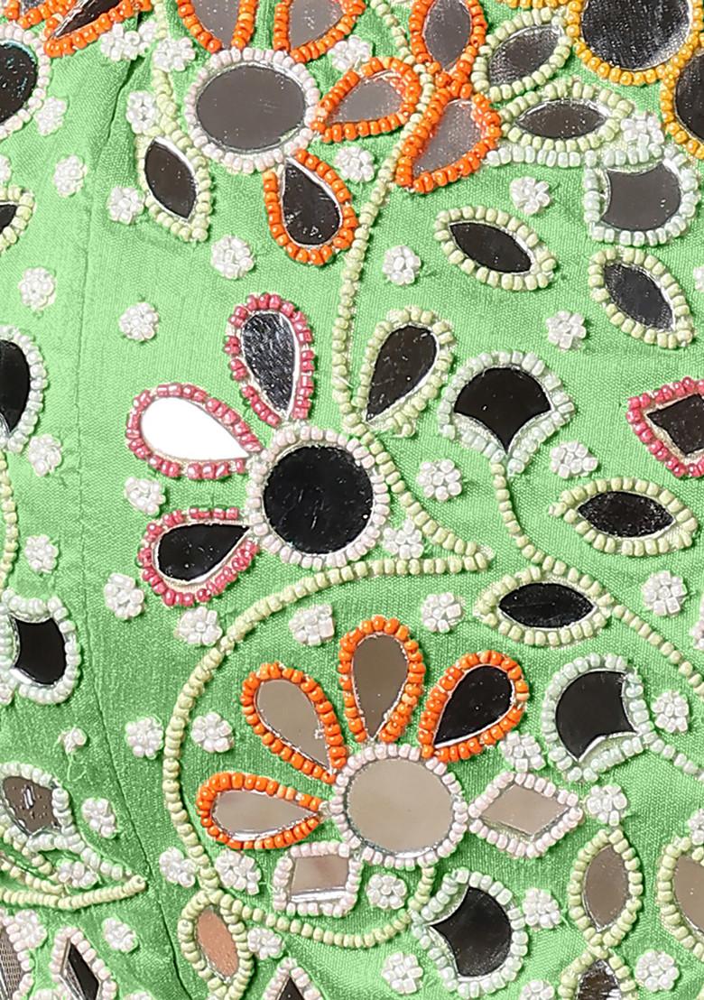 Green Jacket Set With Hand Embroidered Blouse And Palazzo