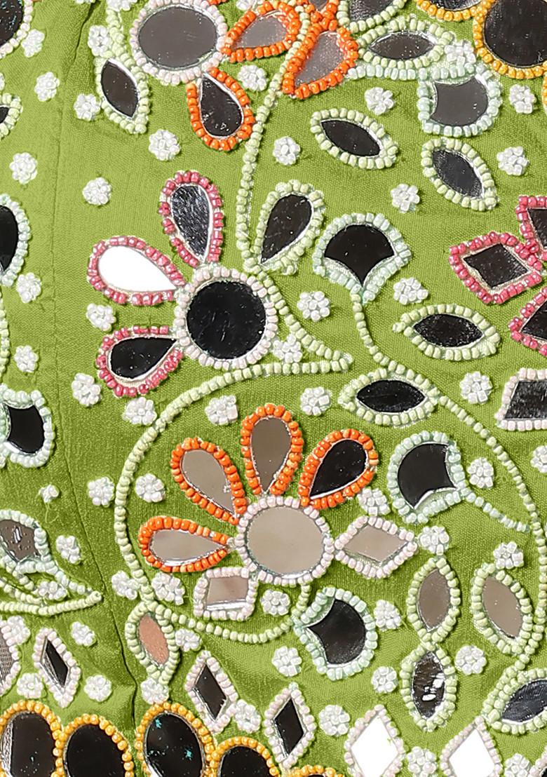 Green Jacket Set With Hand Embroidered Blouse And Palazzo