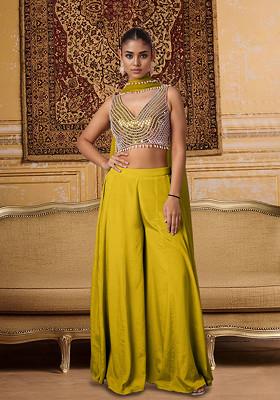 Yellow Palazzo Set With Hand Embroidered Blouse And Dupatta