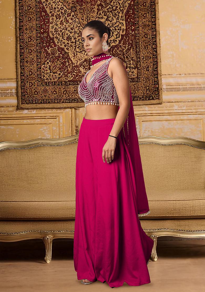 Pink Palazzo Set With Hand Embroidered Blouse And Dupatta
