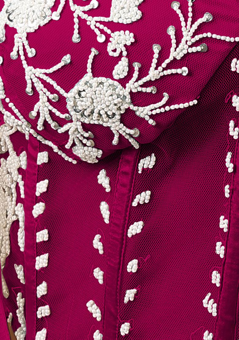 Pink Jacket Set With Hand Embroidered Blouse And Palazzo