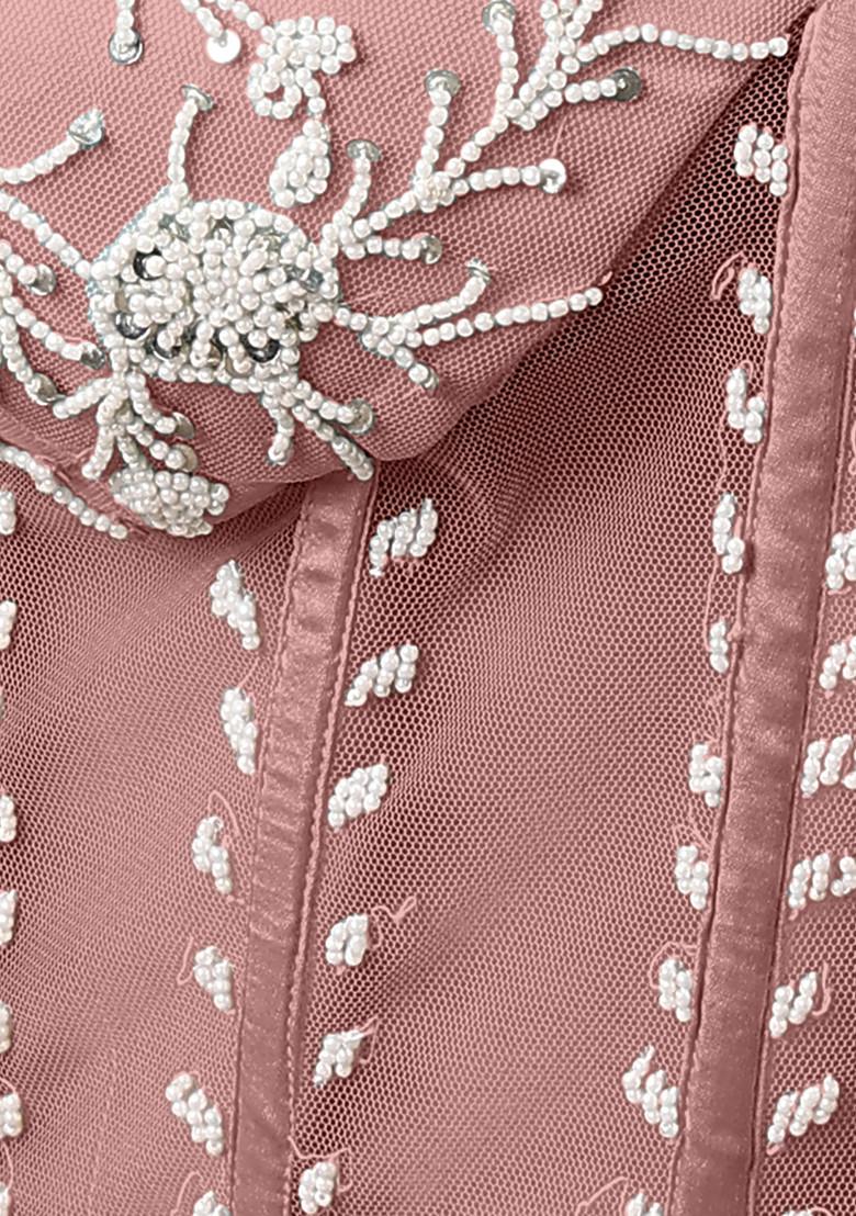 Pink Jacket Set With Hand Embroidered Blouse And Palazzo