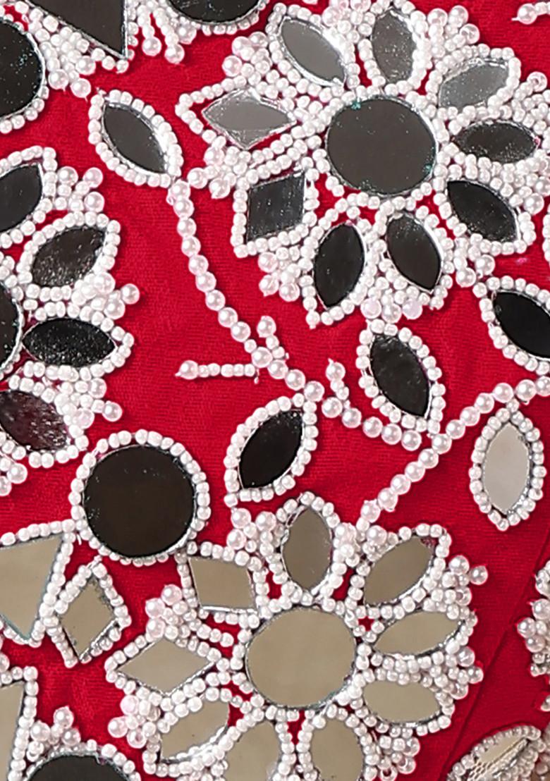 Red Jacket Set With Hand Embroidered Blouse And Palazzo