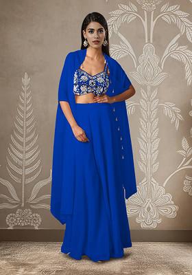 Blue Jacket Set With Hand Embroidered Blouse And Palazzo