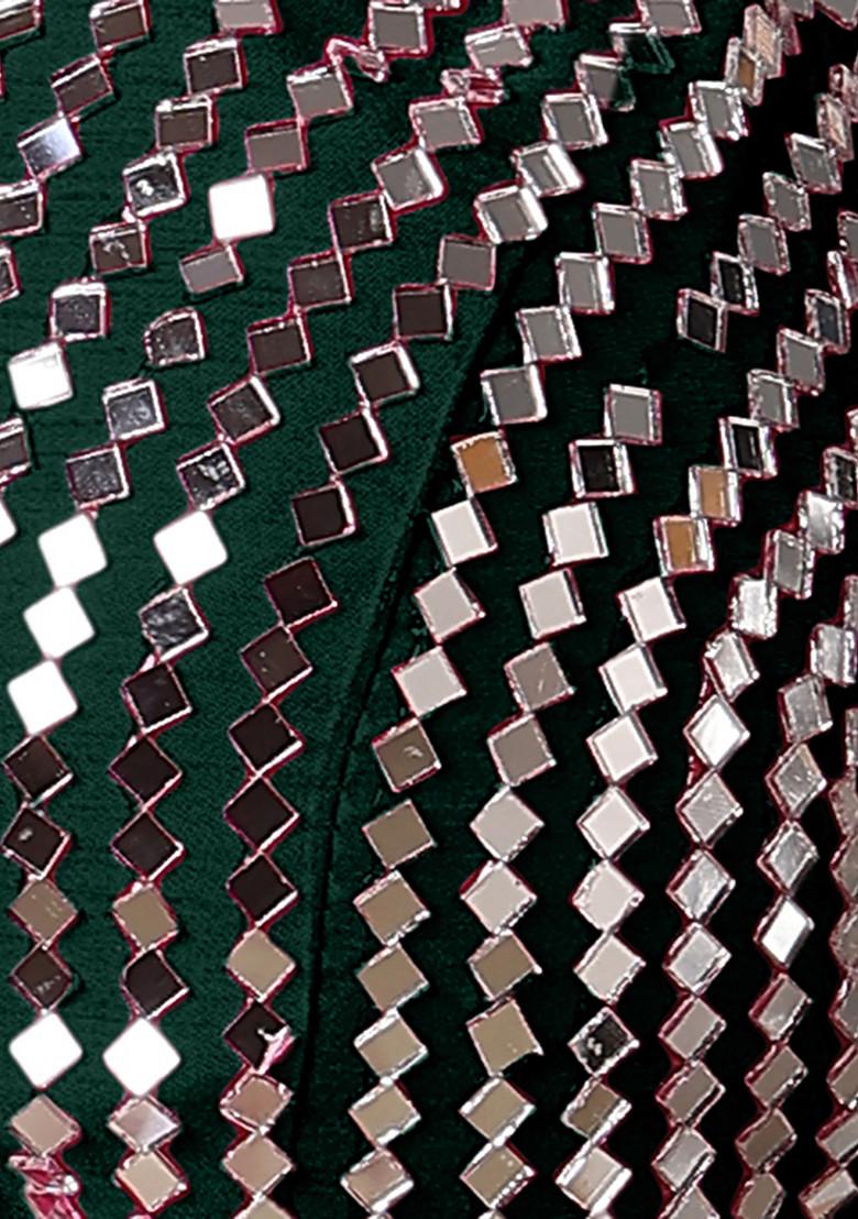 Green Jacket Set With Hand Embroidered Blouse And Palazzo