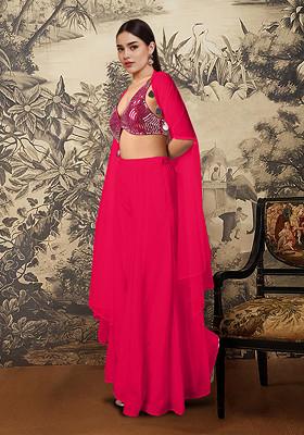 Red Jacket Set With Hand Embroidered Blouse And Palazzo