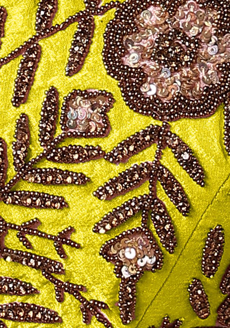 Yellow Jacket Set With Hand Embroidered Blouse And Palazzo