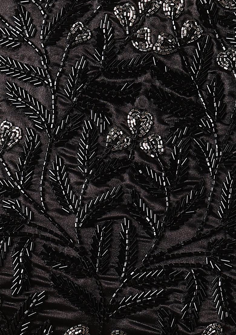 Black Jacket Set With Hand Embroidered Blouse And Palazzo