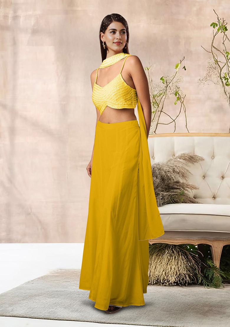 Yellow Palazzo Set With Hand Embroidered Blouse And Dupatta