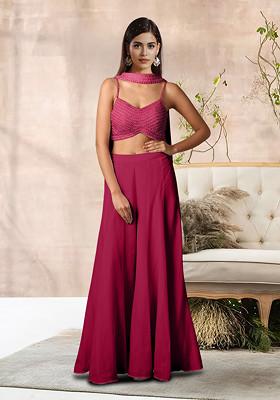 Maroon Palazzo Set With Hand Embroidered Blouse And Dupatta