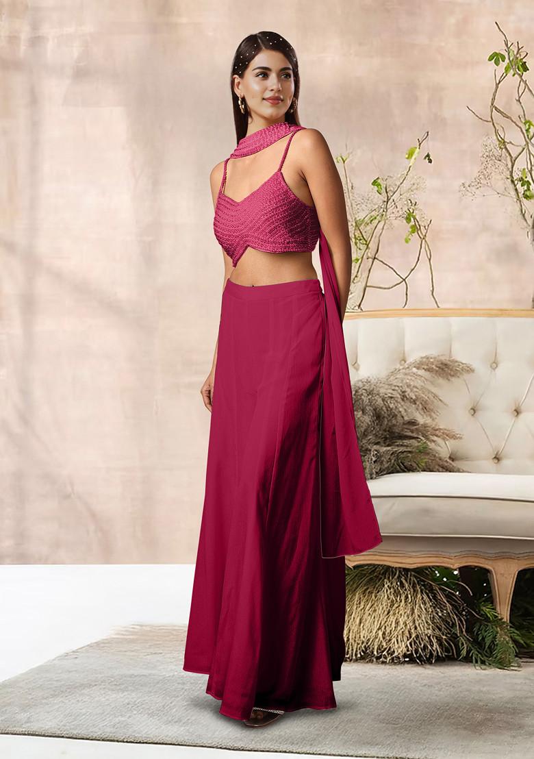 Maroon Palazzo Set With Hand Embroidered Blouse And Dupatta