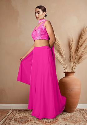 Pink Palazzo Set With Hand Embroidered Blouse And Dupatta