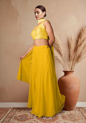 Yellow Palazzo Set With Hand Embroidered Blouse And Dupatta