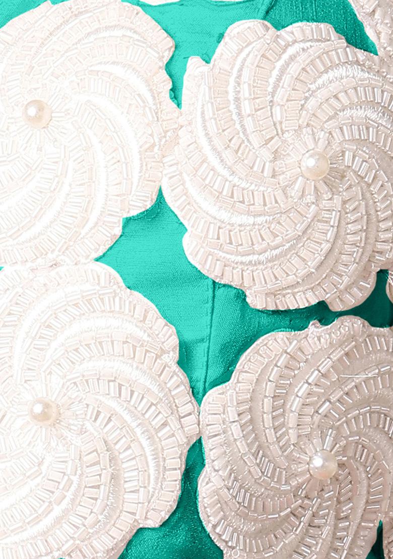 Green Palazzo Set With Hand Embroidered Blouse And Dupatta