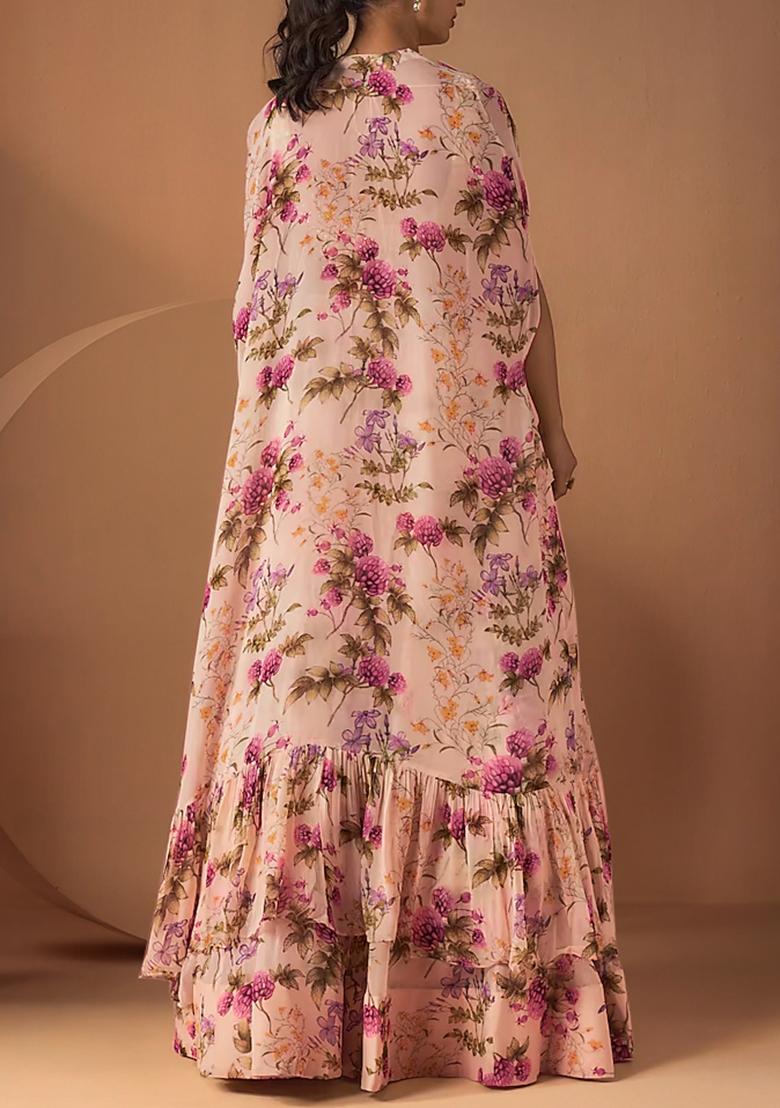 Pink Jacket Set With Hand Embroidered Blouse And Palazzo