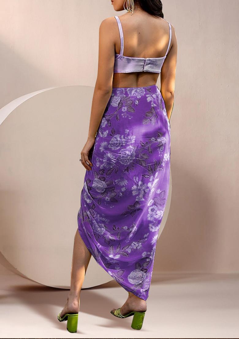 Lavender Jacket Set With Hand Embroidered Blouse And Skirt