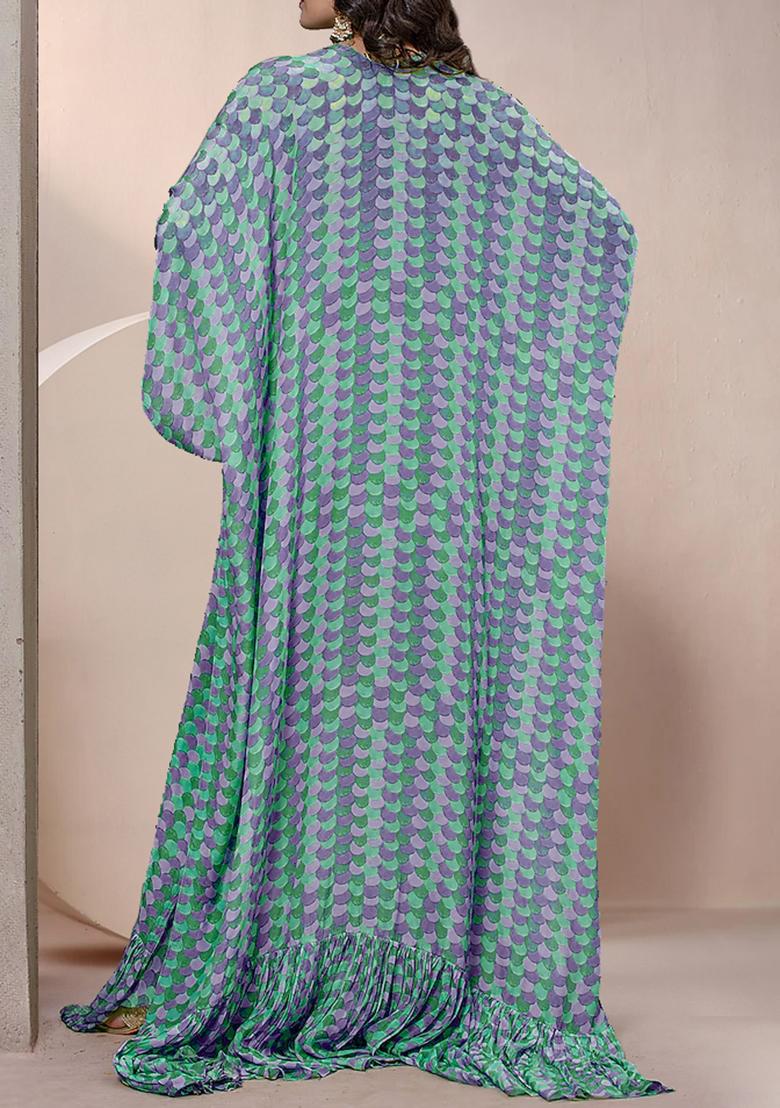 Blue Jacket Set With Hand Embroidered Blouse And Palazzo