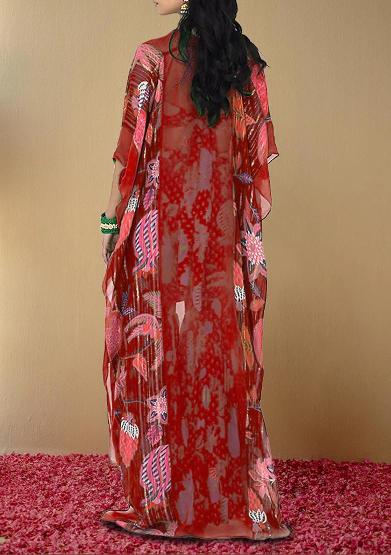 Maroon Jacket Set With Hand Embroidered Blouse And Sharara