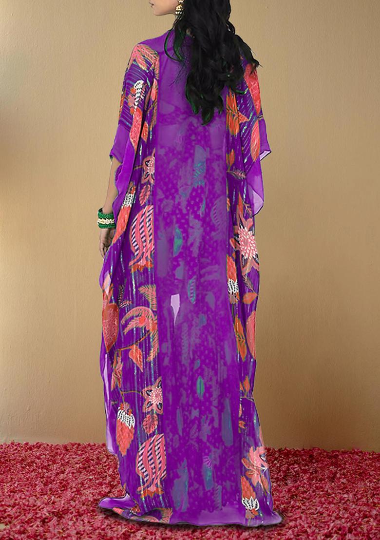 Purple Jacket Set With Hand Embroidered Blouse And Sharara