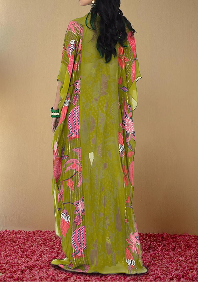 Green Jacket Set With Hand Embroidered Blouse And Sharara