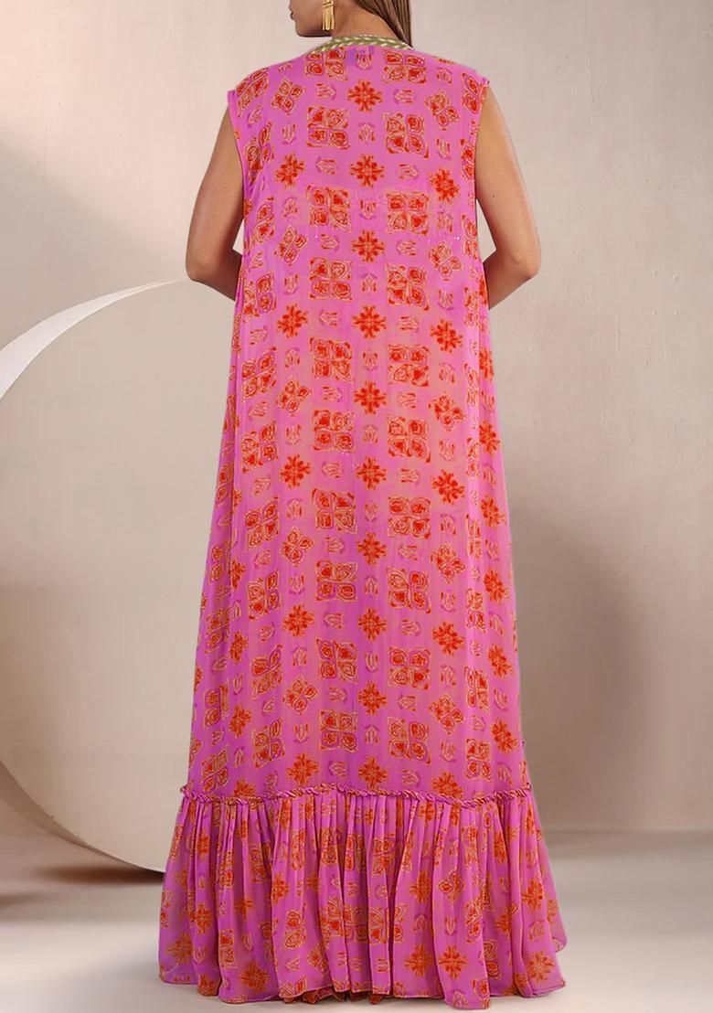 Red Jacket Set With Hand Embroidered Blouse And Sharara