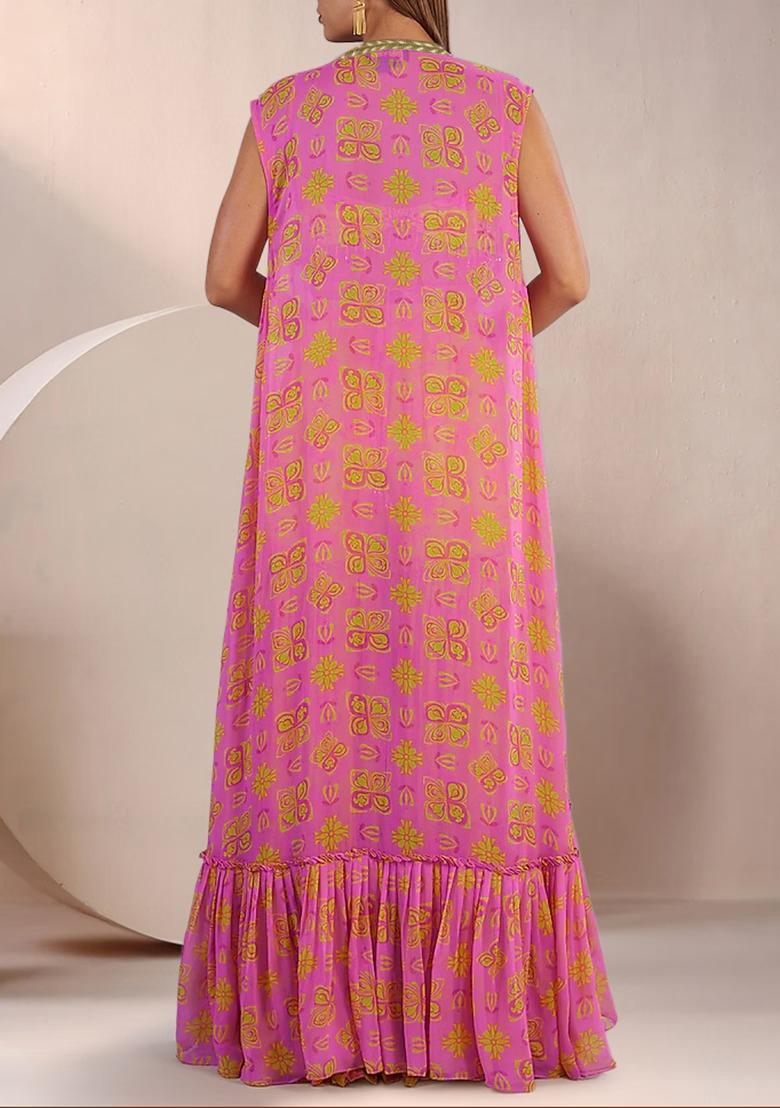 Green Jacket Set With Hand Embroidered Blouse And Sharara